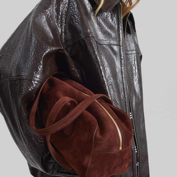 The Frankie Shop Arbor Crackled Faux Leather Jacket - Brown - Oversized Minimalist Jackets in Beige - Shop at Coveti
