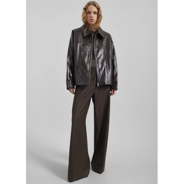 The Frankie Shop Arbor Crackled Faux Leather Jacket – Brown, view 4