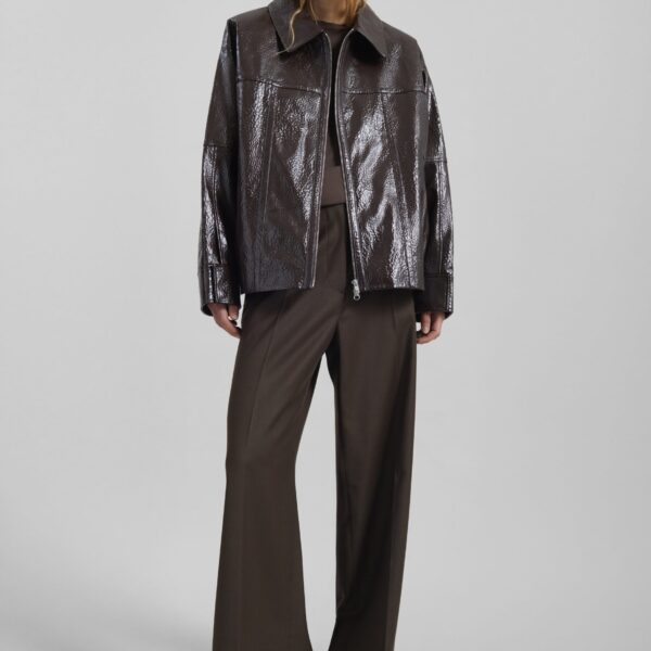 The Frankie Shop Arbor Crackled Faux Leather Jacket - Brown - Oversized Minimalist Jackets in Beige - Shop at Coveti