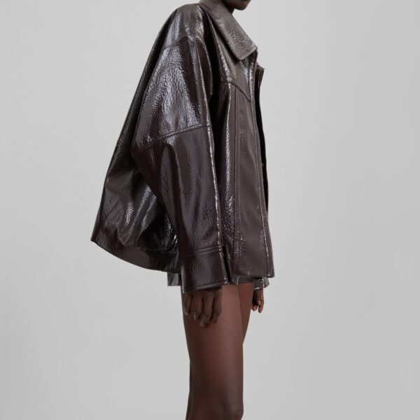 The Frankie Shop Arbor Crackled Faux Leather Jacket - Brown - Oversized Minimalist Jackets in Beige - Shop at Coveti