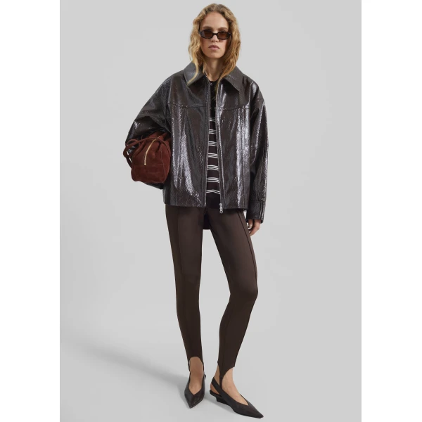 The Frankie Shop Arbor Crackled Faux Leather Jacket – Brown, view 6