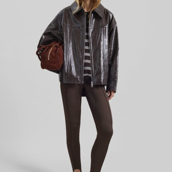 The Frankie Shop Arbor Crackled Faux Leather Jacket - Brown - Oversized Minimalist Jackets in Beige - Shop at Coveti