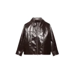 The Frankie Shop Arbor Crackled Faux Leather Jacket - Brown - Oversized Minimalist Jackets in Beige - Shop at Coveti