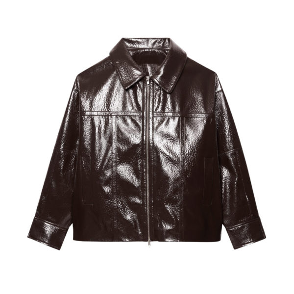 The Frankie Shop Arbor Crackled Faux Leather Jacket - Brown - Oversized Minimalist Jackets in Beige - Shop at Coveti
