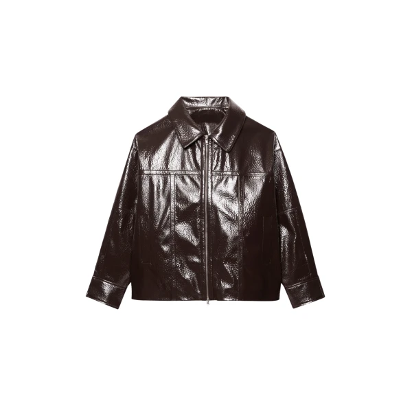 Arbor Crackled Faux Leather Jacket - Brown