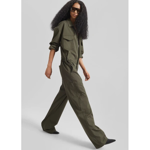 The Frankie Shop Ardea Cotton Utility Jumpsuit – Dark Olive, view 2