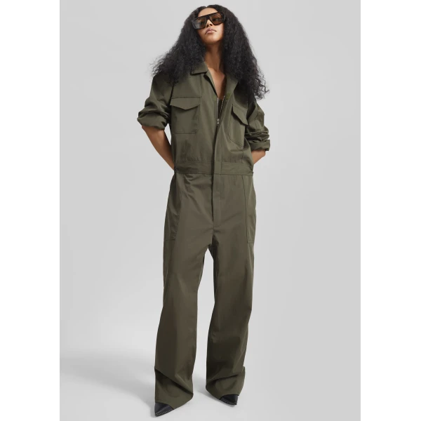 The Frankie Shop Ardea Cotton Utility Jumpsuit – Dark Olive, view 4