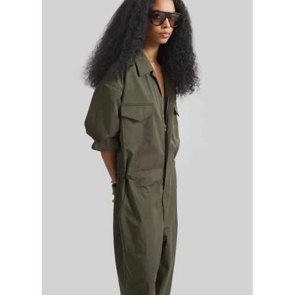 The Frankie Shop Ardea Cotton Utility Jumpsuit – Dark Olive, view 5