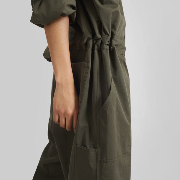 The Frankie Shop Ardea Cotton Utility Jumpsuit - Dark Olive - Oversized Minimalist Jumpsuit in Green - Shop at Coveti