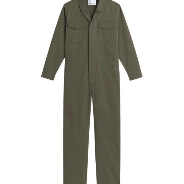 The Frankie Shop Ardea Cotton Utility Jumpsuit - Dark Olive - Oversized Minimalist Jumpsuit in Green - Shop at Coveti