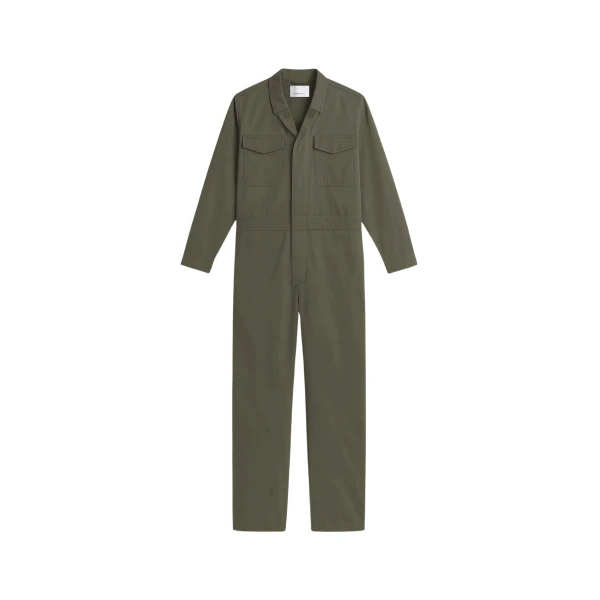 The Frankie Shop Ardea Cotton Utility Jumpsuit - Dark Olive - Oversized Minimalist Jumpsuit in Green - Shop at Coveti