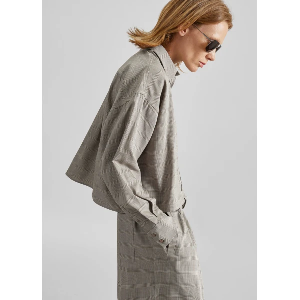 The Frankie Shop Arlen Boxy Shirt – Beige Glen Plaid, view 6