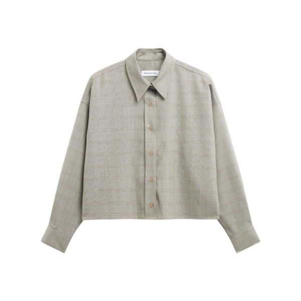 The Frankie Shop Arlen Boxy Shirt - Beige Glen Plaid - Oversized Minimalist Tops in Multicolour - Shop at Coveti