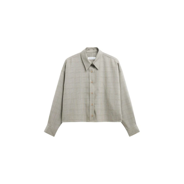 The Frankie Shop Arlen Boxy Shirt - Beige Glen Plaid - Oversized Minimalist Tops in Multicolour - Shop at Coveti