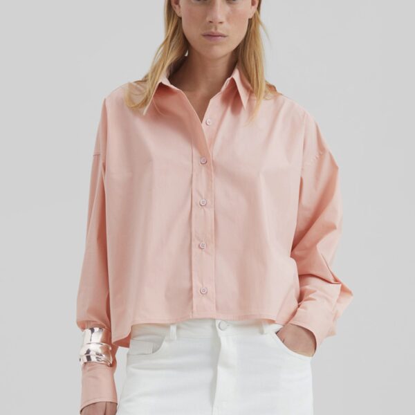 The Frankie Shop Arlen Cotton Boxy Shirt - Faded Pink - Oversized Minimalist Tops in Pink - Shop at Coveti
