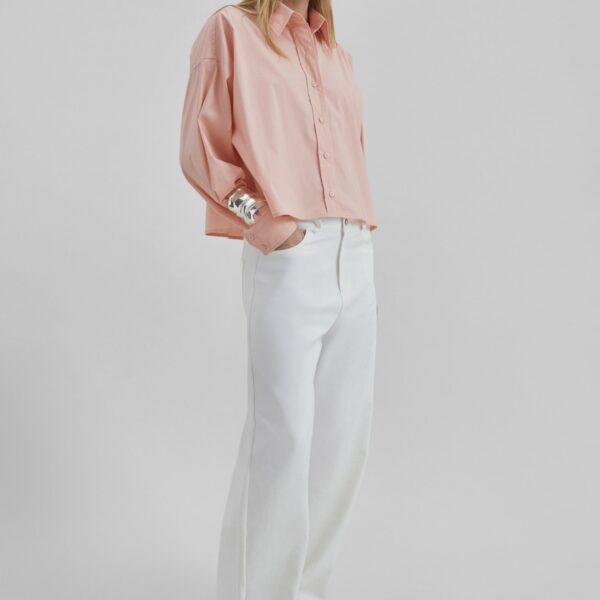 The Frankie Shop Arlen Cotton Boxy Shirt - Faded Pink - Oversized Minimalist Tops in Pink - Shop at Coveti