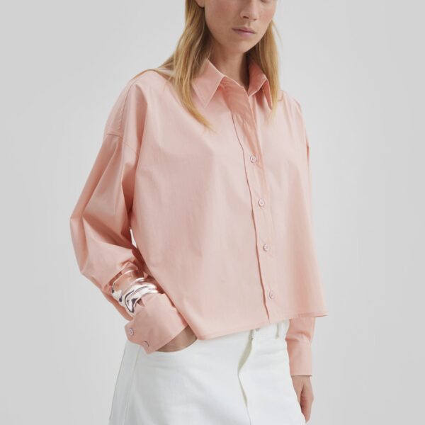 The Frankie Shop Arlen Cotton Boxy Shirt - Faded Pink - Oversized Minimalist Tops in Pink - Shop at Coveti