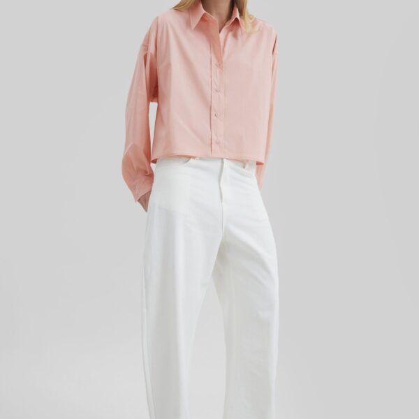 The Frankie Shop Arlen Cotton Boxy Shirt - Faded Pink - Oversized Minimalist Tops in Pink - Shop at Coveti