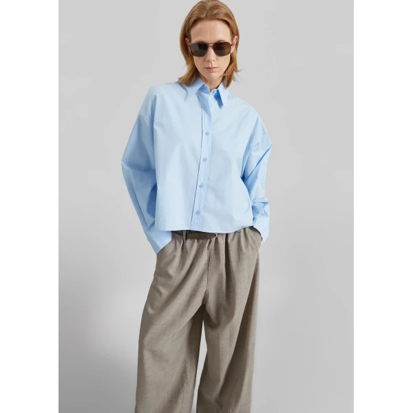 The Frankie Shop Arlen Cotton Boxy Shirt – Light Blue, view 2