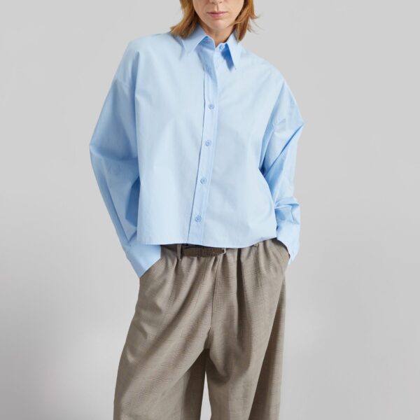 The Frankie Shop Arlen Cotton Boxy Shirt - Light Blue - Oversized Minimalist Tops in Blue - Shop at Coveti
