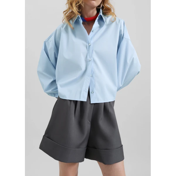 The Frankie Shop Arlen Cotton Boxy Shirt – Light Blue, view 3