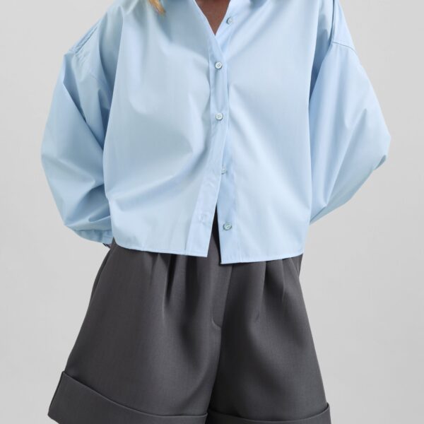 The Frankie Shop Arlen Cotton Boxy Shirt - Light Blue - Oversized Minimalist Tops in Blue - Shop at Coveti