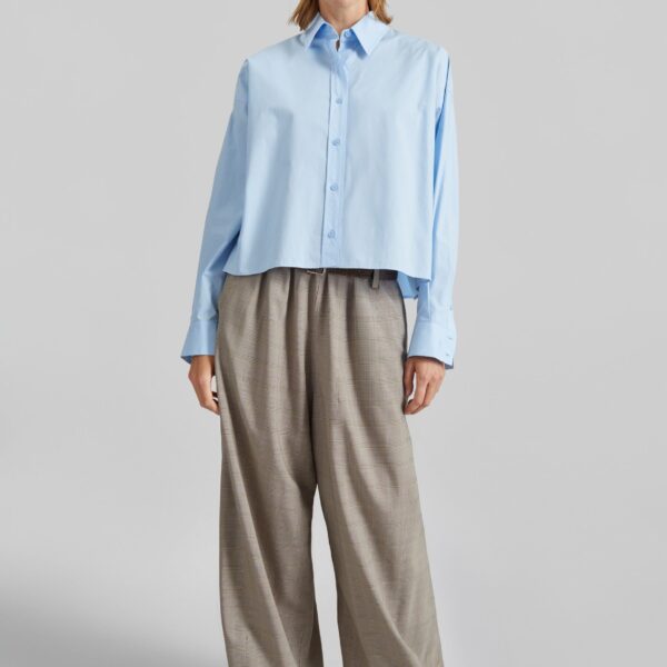 The Frankie Shop Arlen Cotton Boxy Shirt - Light Blue - Oversized Minimalist Tops in Blue - Shop at Coveti