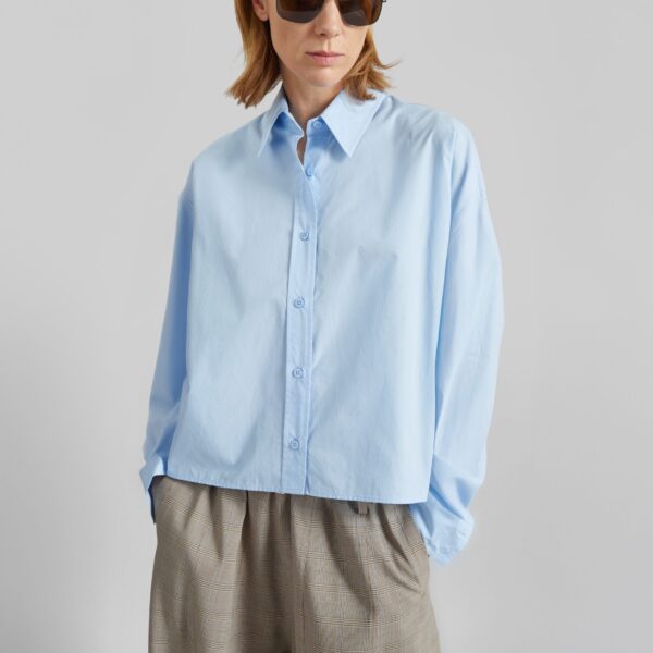 The Frankie Shop Arlen Cotton Boxy Shirt - Light Blue - Oversized Minimalist Tops in Blue - Shop at Coveti