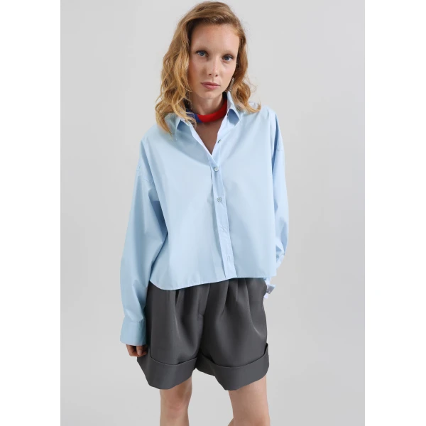 The Frankie Shop Arlen Cotton Boxy Shirt – Light Blue, view 6