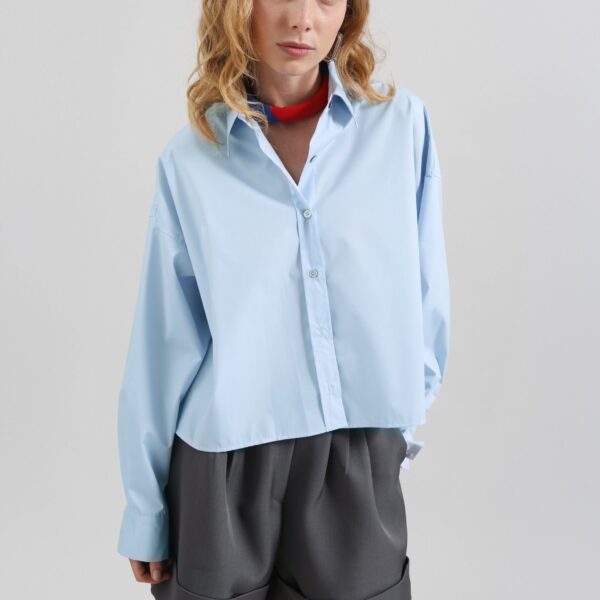 The Frankie Shop Arlen Cotton Boxy Shirt - Light Blue - Oversized Minimalist Tops in Blue - Shop at Coveti