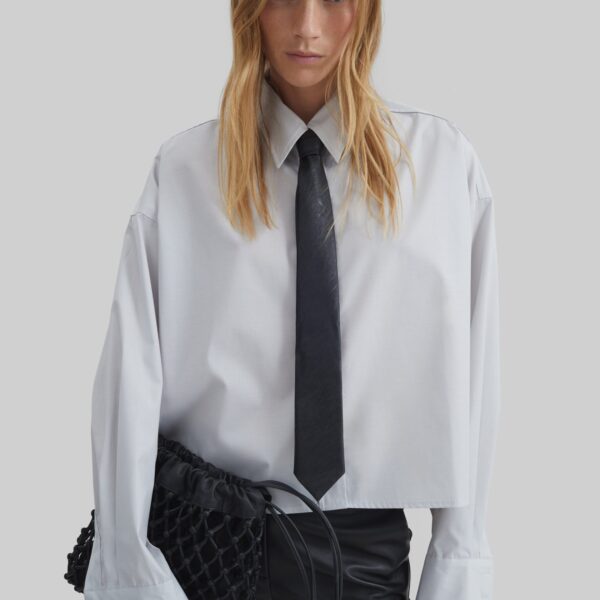 The Frankie Shop Arlen Cotton Boxy Shirt - Slate Grey - Oversized Minimalist Tops in Grey - Shop at Coveti