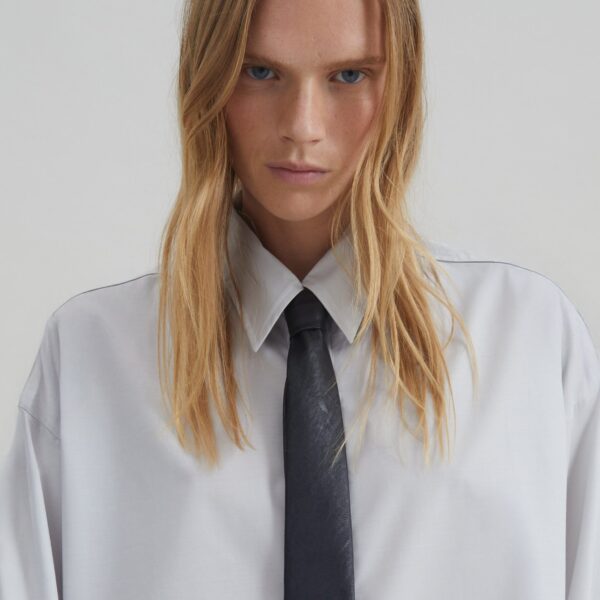 The Frankie Shop Arlen Cotton Boxy Shirt - Slate Grey - Oversized Minimalist Tops in Grey - Shop at Coveti