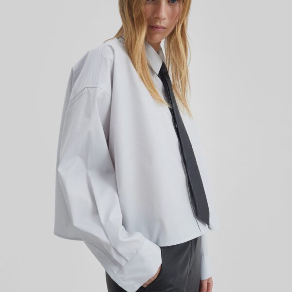 The Frankie Shop Arlen Cotton Boxy Shirt - Slate Grey - Oversized Minimalist Tops in Grey - Shop at Coveti