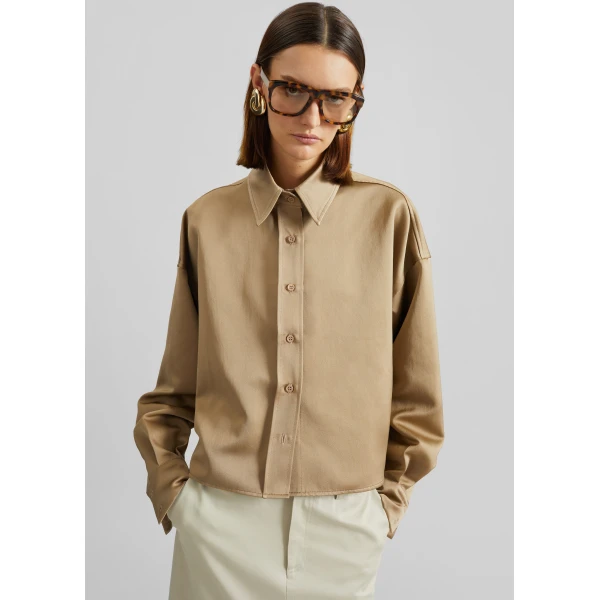 The Frankie Shop Arlen Satin Boxy Shirt – Beige, view 2
