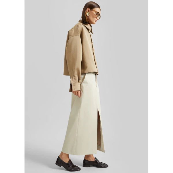 The Frankie Shop Arlen Satin Boxy Shirt – Beige, view 3