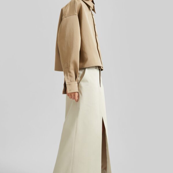 The Frankie Shop Arlen Satin Boxy Shirt - Beige - Oversized Minimalist Tops in Beige - Shop at Coveti