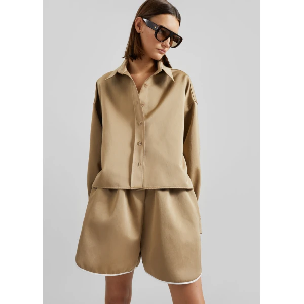 The Frankie Shop Arlen Satin Boxy Shirt – Beige, view 4