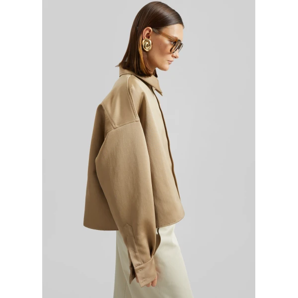 The Frankie Shop Arlen Satin Boxy Shirt – Beige, view 5