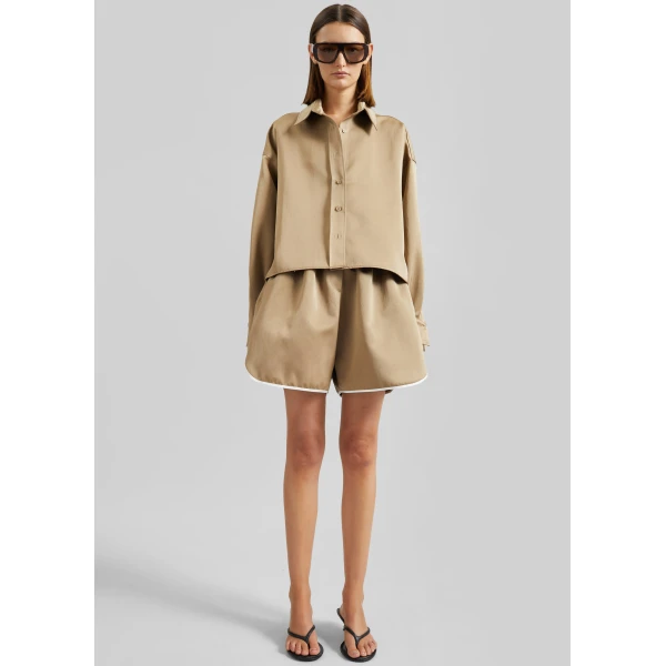 The Frankie Shop Arlen Satin Boxy Shirt – Beige, view 6