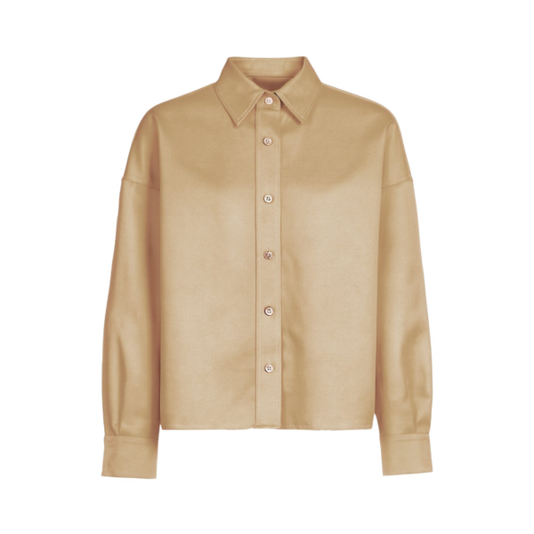 The Frankie Shop Arlen Satin Boxy Shirt - Beige - Oversized Minimalist Tops in Beige - Shop at Coveti