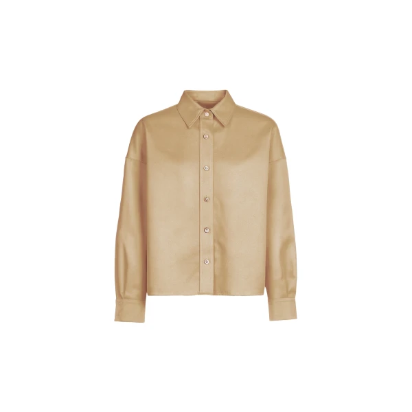 The Frankie Shop Arlen Satin Boxy Shirt - Beige - Oversized Minimalist Tops in Beige - Shop at Coveti