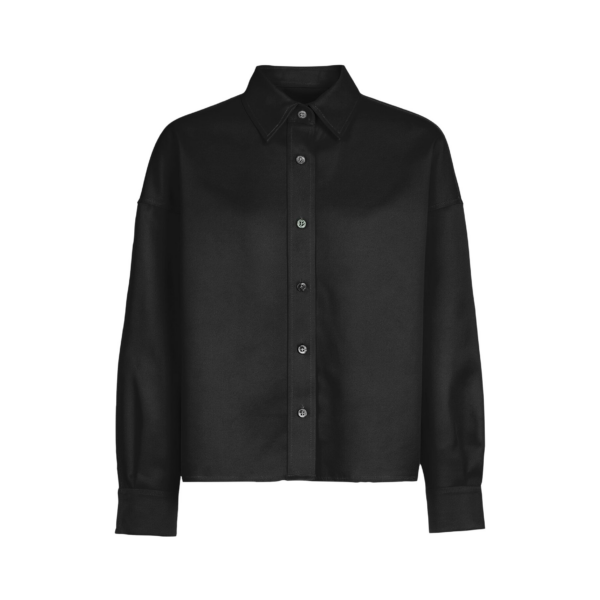 The Frankie Shop Arlen Satin Boxy Shirt - Black - Oversized Minimalist Tops in Black - Shop at Coveti