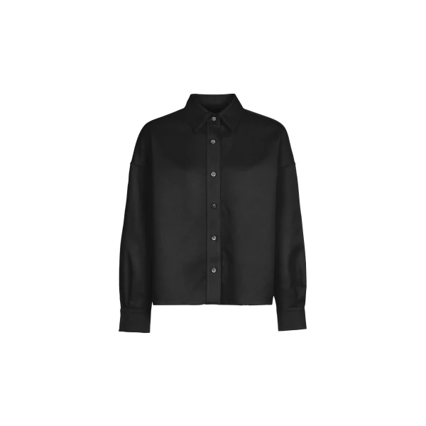 The Frankie Shop Arlen Satin Boxy Shirt - Black - Oversized Minimalist Tops in Black - Shop at Coveti