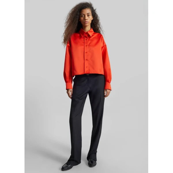 The Frankie Shop Arlen Satin Boxy Shirt – Coral Red, view 3
