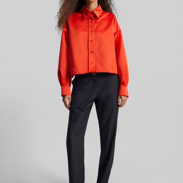 The Frankie Shop Arlen Satin Boxy Shirt - Coral Red - Oversized Minimalist Tops in Orange - Shop at Coveti