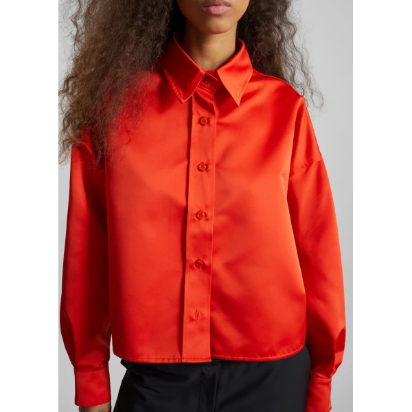 The Frankie Shop Arlen Satin Boxy Shirt – Coral Red, view 5