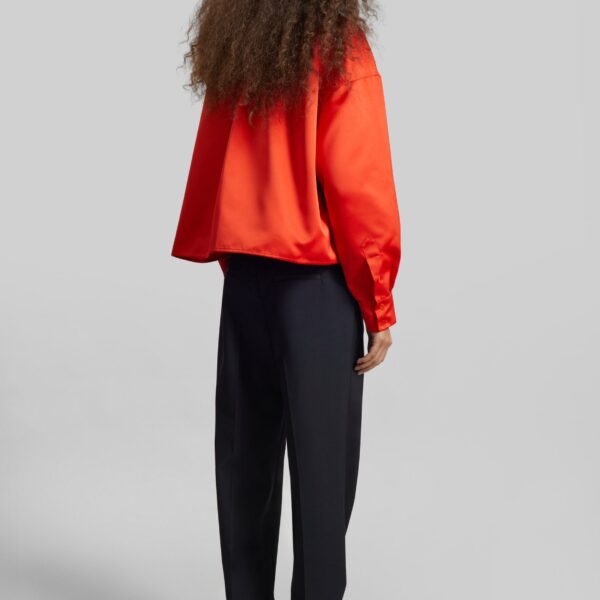 The Frankie Shop Arlen Satin Boxy Shirt - Coral Red - Oversized Minimalist Tops in Orange - Shop at Coveti