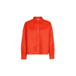 The Frankie Shop Arlen Satin Boxy Shirt - Coral Red - Oversized Minimalist Tops in Orange - Shop at Coveti