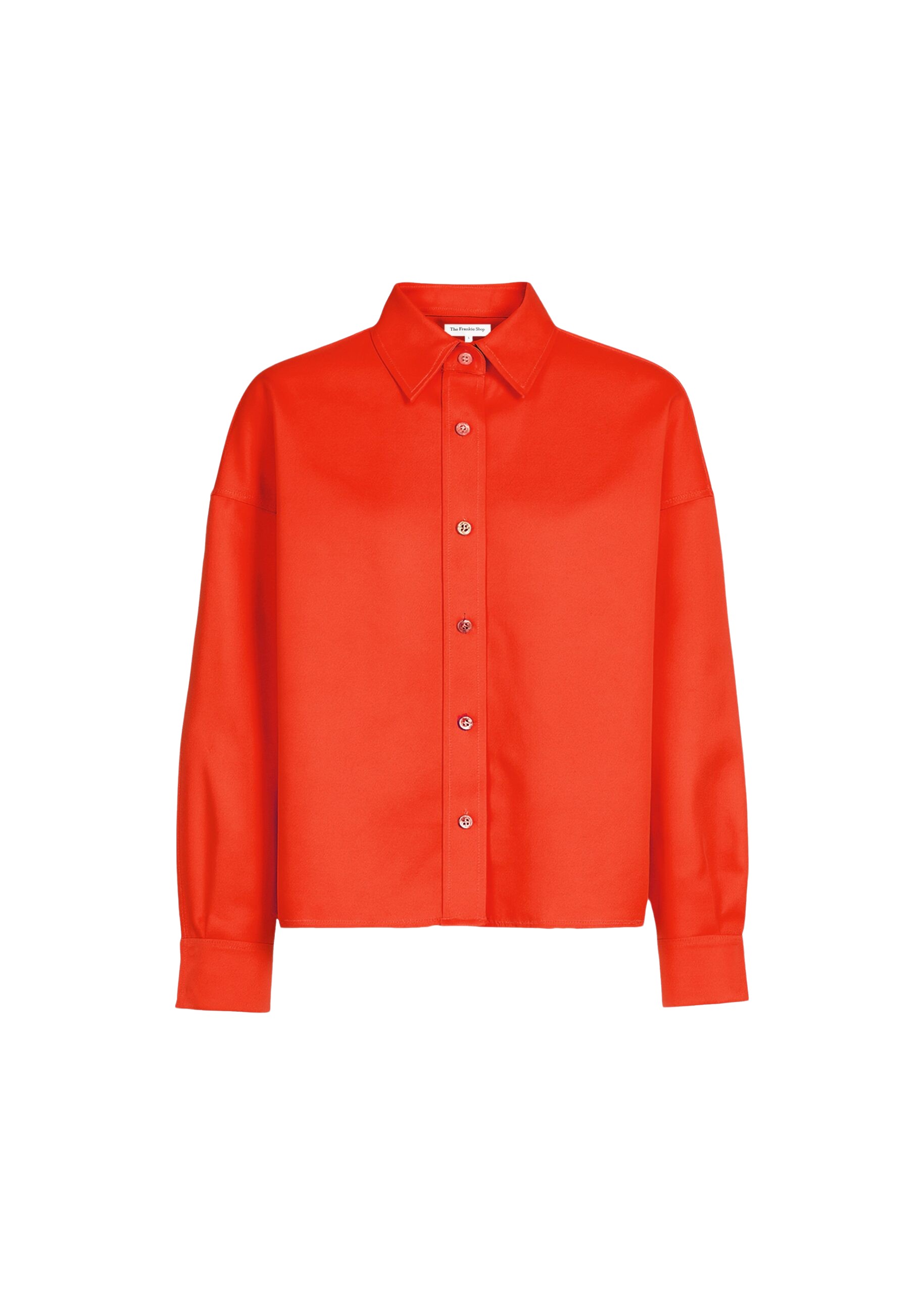 The Frankie Shop Arlen Satin Boxy Shirt – Coral Red