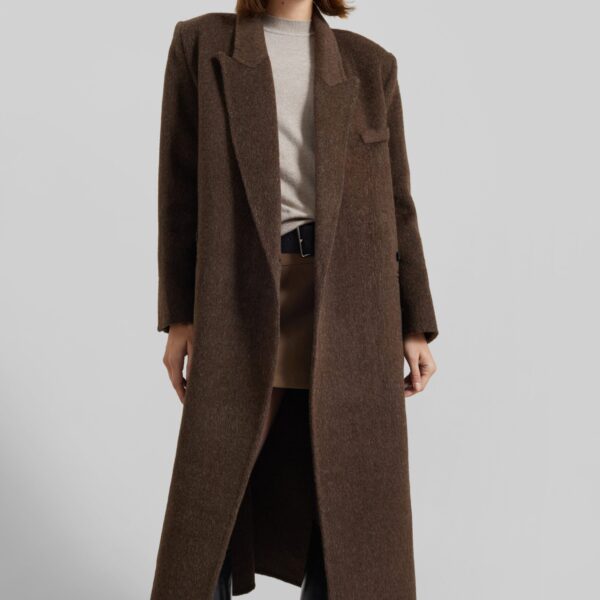 The Frankie Shop Arlene Wool Belted Coat - Brown - Oversized Minimalist Coats in Beige - Shop at Coveti